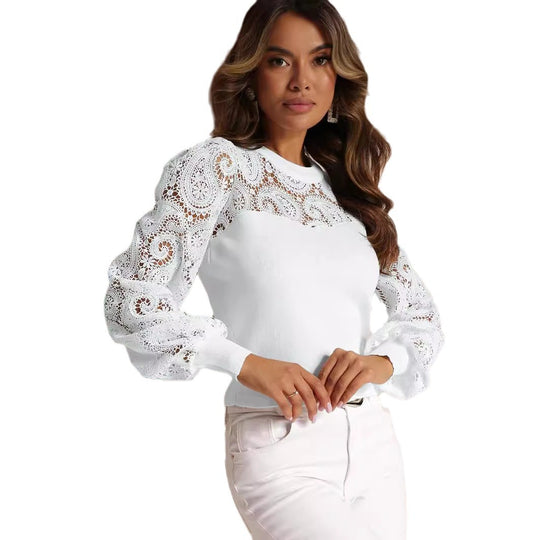 Damen Strickoberteil mit eleganten Häkelelementen R&B