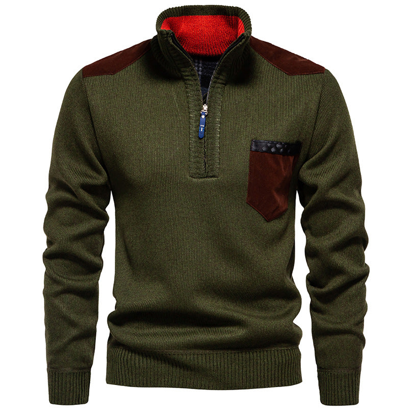 Herren Stehkragenpullover mit kontrastierenden Details und praktischen Taschen R&B