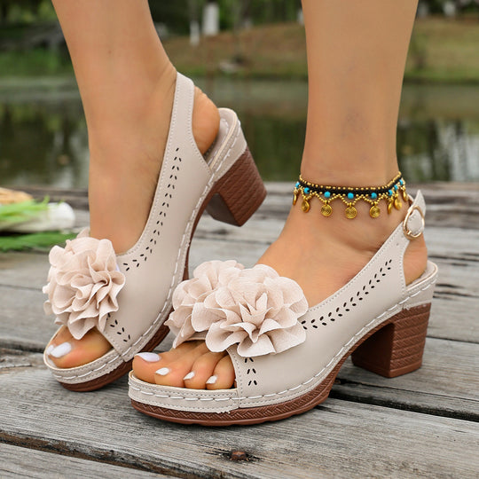 Damen Slingback-Sandalen mit floralem Dekor und komfortablem Absatz R&B