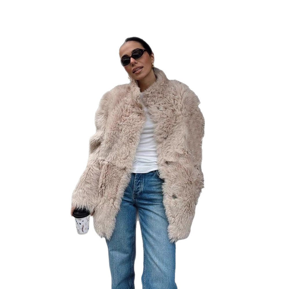 Damen Oversized Kunstpelzjacke R&B