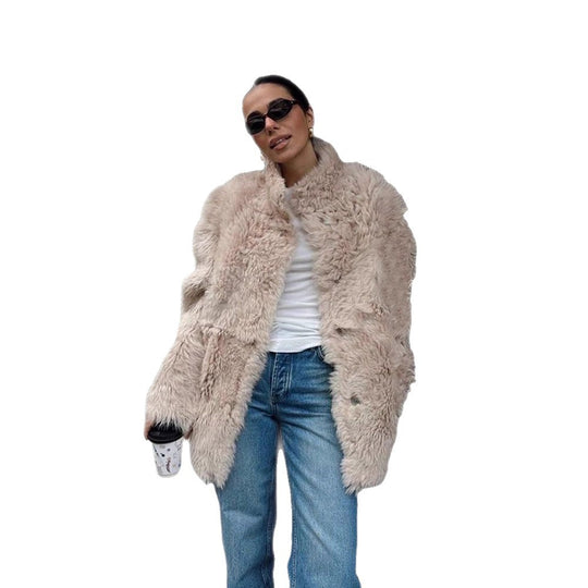 Damen Oversized Kunstpelzjacke R&B