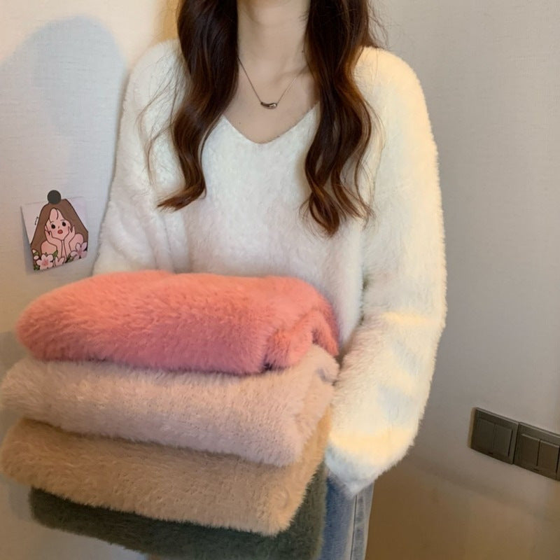 Damen Flauschiger Pullover mit weitem Schnitt R&B