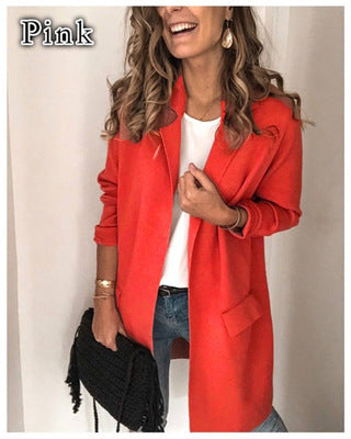Damen stylische lange Jacke mit klassischem Revers R&B