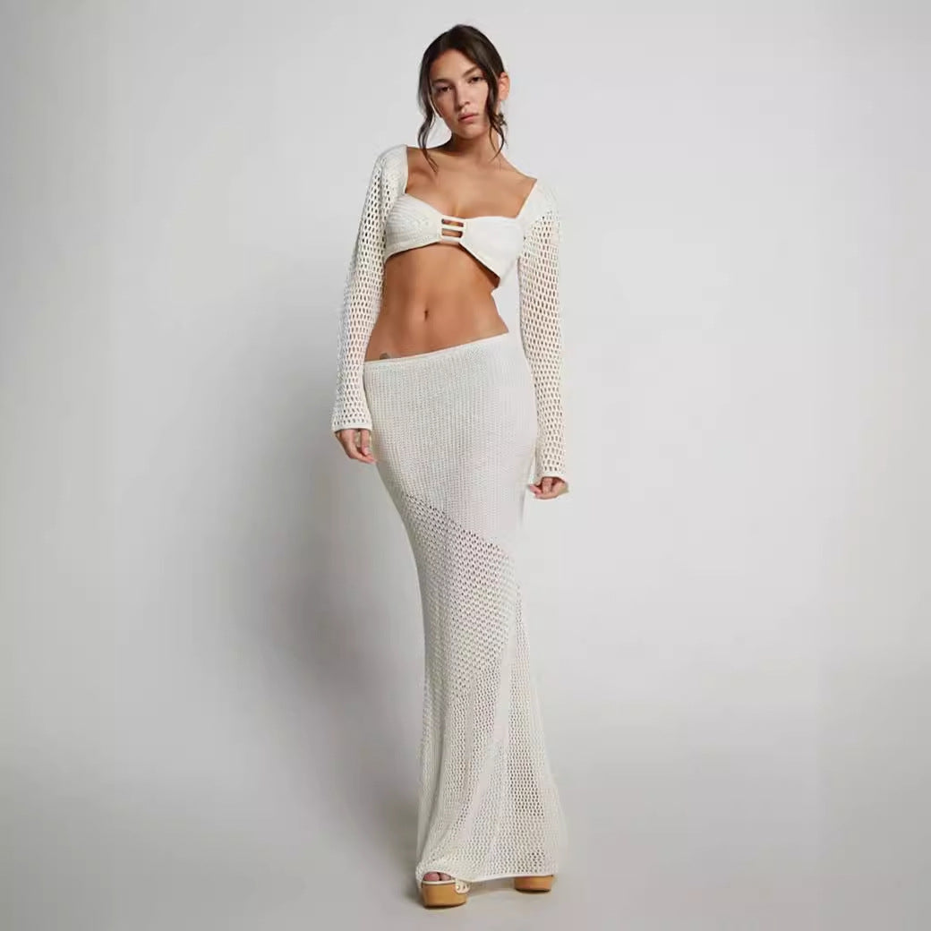 Damen geflochtener Strickanzug mit langen Ärmeln und figurbetontem Design R&B