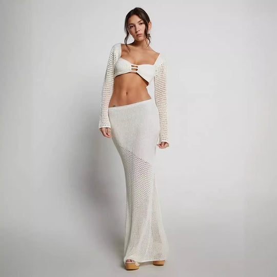 Damen geflochtener Strickanzug mit langen Ärmeln und figurbetontem Design R&B