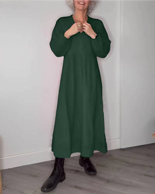 Damen Maxikleid mit lässigem V-Ausschnitt und weiten Ärmeln Heidi-Mode