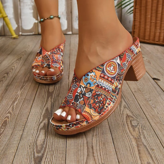 Damen Plateau-Pantoletten mit buntem, bohemian-inspiriertem Design R&B