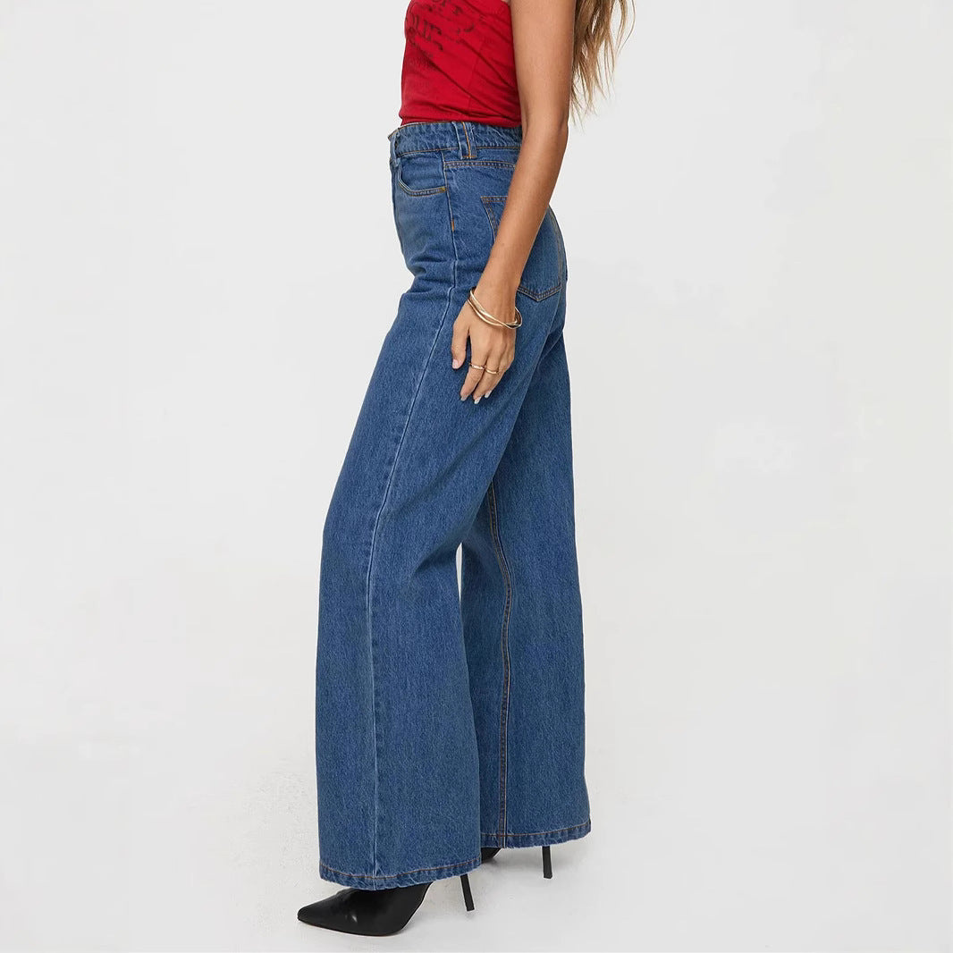 Damen High-Waist Jeans mit weitem Bein und eleganter Bundgestaltung R&B