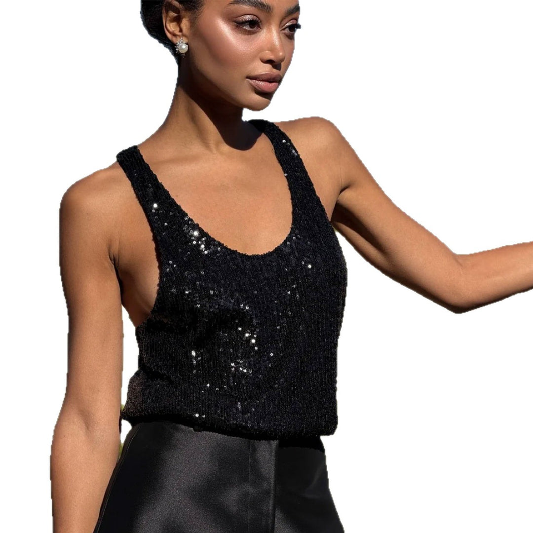 Damen Glamouröses Paillettenoberteil mit tiefem Ausschnitt und elegantem Schnitt R&B