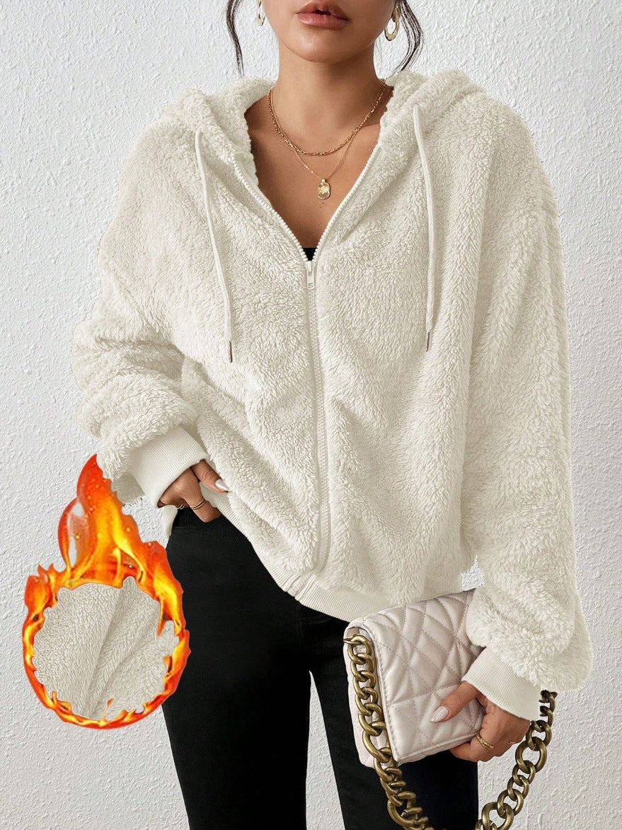 Damen Kuschelige Fleece-Jacke mit Känguru-Tasche und Kapuze R&B