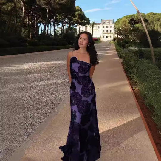 Damen elegant geschnittenes Abendkleid mit floralem Muster und raffinierten Details R&B