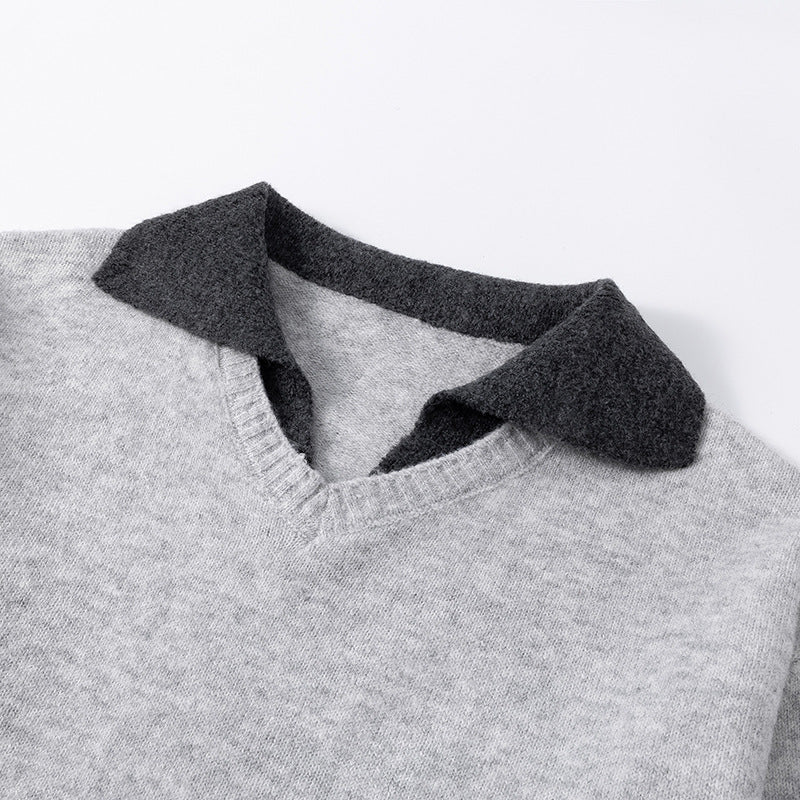 Damen Strickpullover mit V-Ausschnitt und hohem Kragen