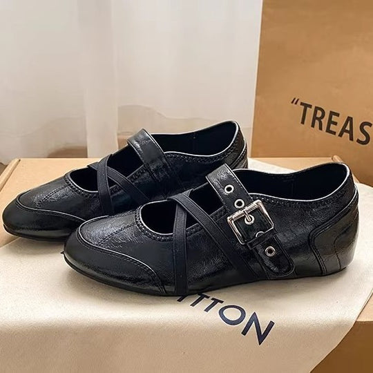 Damen elegante Schnür-Ballerinas mit modischem Riemchen-Design R&B