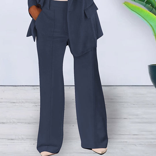 Damen elegantes und lockeres Blazerset mit weiten Hosen R&B
