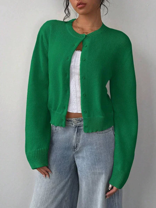 R&B | Strickjacke Pullover Weiche Strickware Cropped Fit Knopf Front Rippensaum