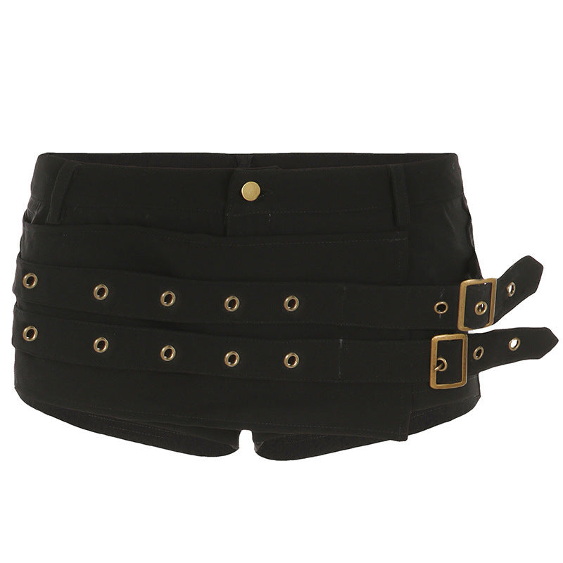Damen Modische Shorts mit dekorativen Schnallen und Gürtelschlaufen R&B