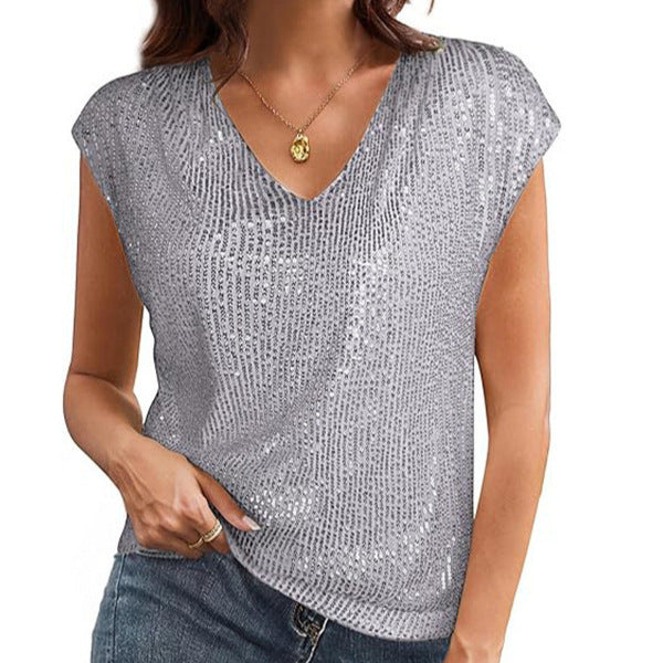 Damen Glamouröses Pailletten-Oberteil R&B