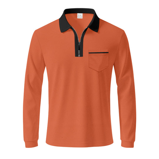 Herren nan langärmeliges Polo mit halbem Reißverschluss, aufgesetzter Brusttasche und feiner Strukturjersey-Qualität R&B