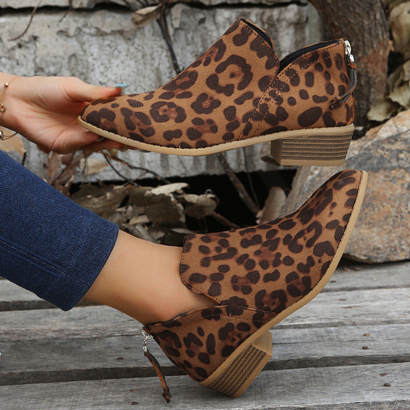 Damen Mokassin-Stiefeletten mit tierischem Muster und komfortablem Riemendesign R&B
