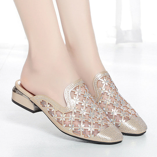 Damen Elegante Slip-On Ballerinas mit funkelndem Strass und floraler Perforation R&B