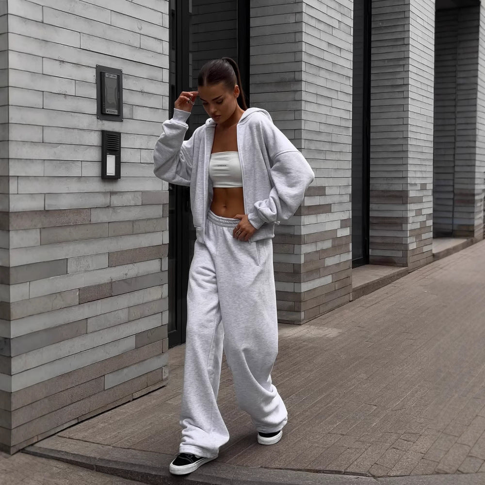 Damen lässiges Kapuzensweatshirt und weite Jogginghose-Set R&B