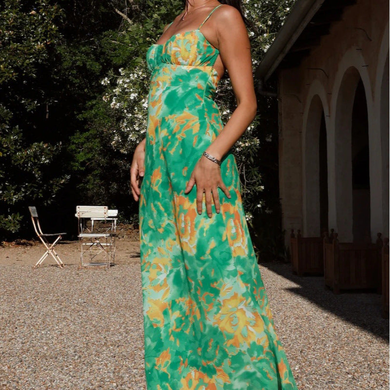 Damen Maxikleid mit Volantoberteil und verstellbaren Trägern R&B