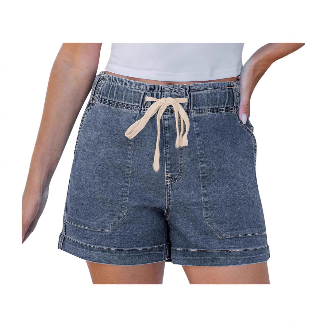Damen bequeme Denim-Shorts mit Gummizug und praktischen Taschen