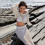 Damen Häkel-Set mit Crop-Top und Maxi-Rock R&B