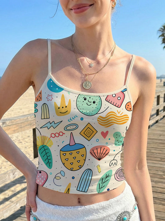 Damen Crop-Top mit kreativem Grafikdruck R&B