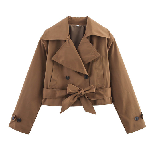 Damen kurze Trenchjacke mit eleganter Taillierung und praktischen Taschen R&B