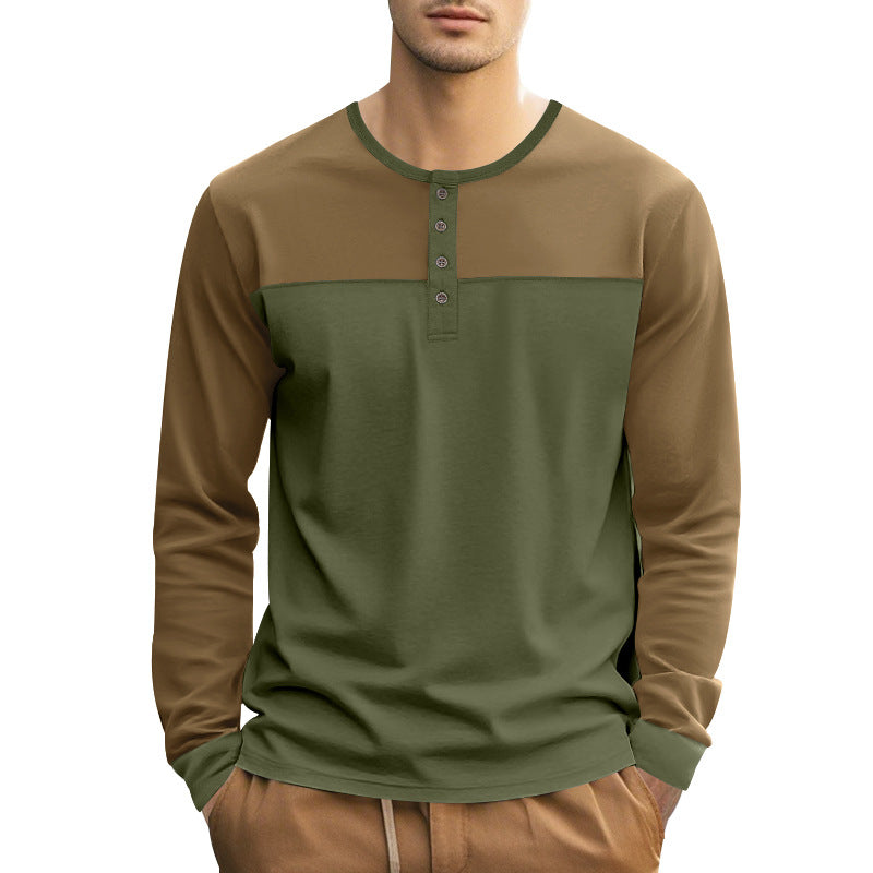 Herren Langarm-Henley-Shirt mit modernem Colorblock-Design und Knopfleiste R&B