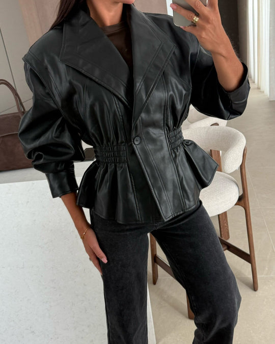 R&B | Revers Taille Cropped Pu-Jacke