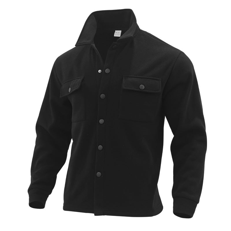 Herren Fleece-Hemdjacke mit zwei Brusttaschen und modischem Stehkragen R&B