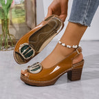 Damen Plateau-Pantoletten mit modischen Transparent-Details und eleganter Schnalle R&B