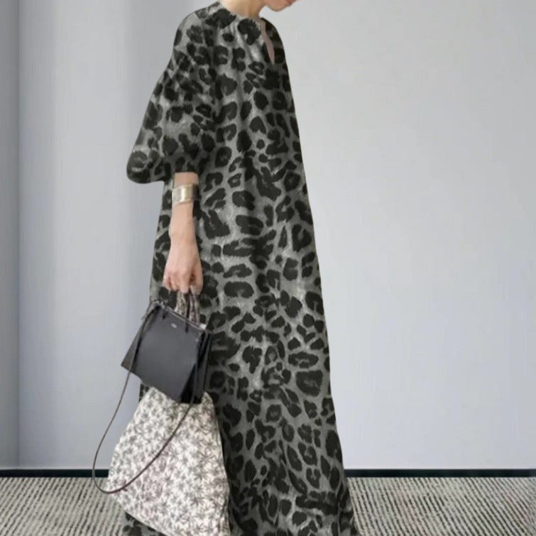 Damen Langarm Maxi-Kleid im auffälligen Leopardenmuster R&B