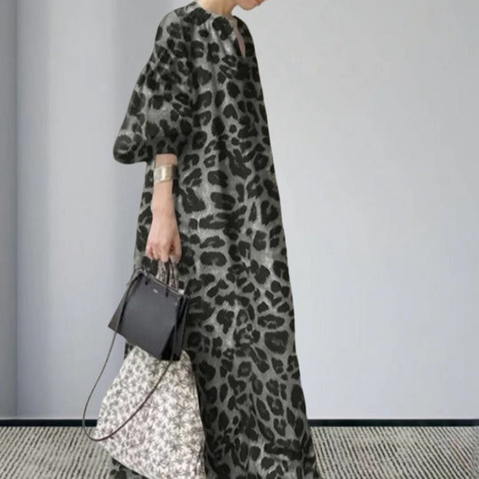 Damen Langarm Maxi-Kleid im auffälligen Leopardenmuster R&B