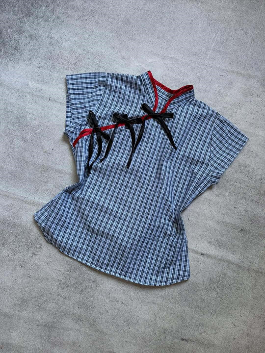 Damen Urbanes Karo-Top mit raffinierten Rüschendetails R&B