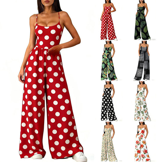 Damen Eleganter Jumpsuit mit geometrischem Print und breiten Beinen R&B