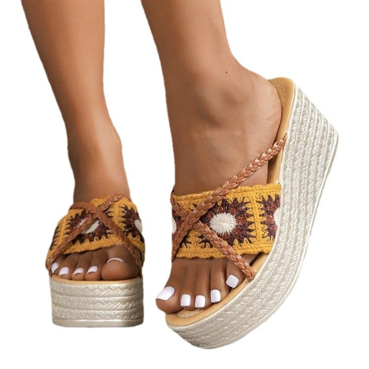 Damen Trendige Keil-Sandalen mit geflochtenem Riemen und komfortablem Fußbett R&B
