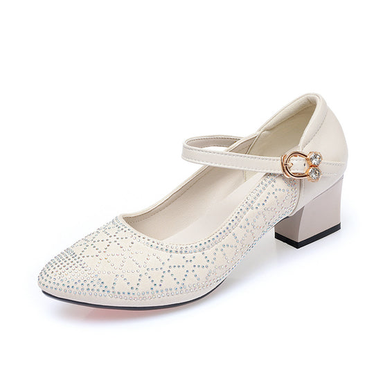 Damen Elegante Mary Jane Pumps mit funkelndem Strassbesatz und komfortablem Blockabsatz R&B