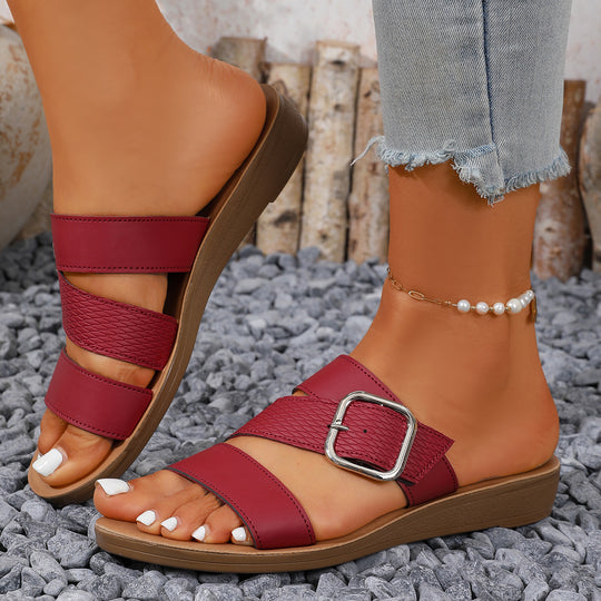 Damen Komfortable Riemchen-Sandalen mit dekorativem Schnallenverschluss R&B