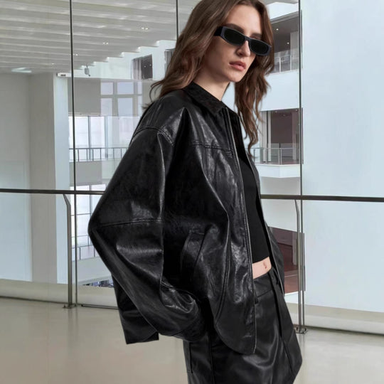 Damen Kunstlederjacke im angesagten Biker-Stil mit asymmetrischem Reißverschluss R&B