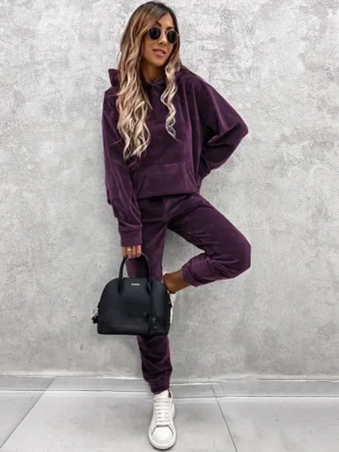 Damen luxuriöses Mikrofaser-Sportanzug mit Kapuze und Taschen R&B