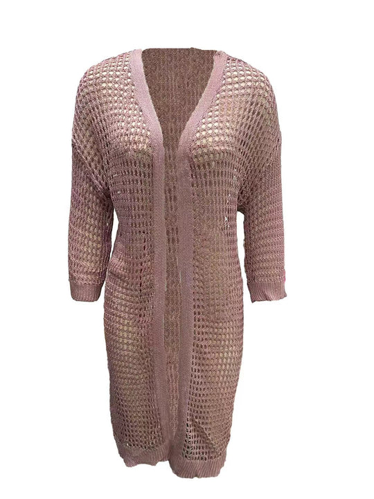 Damen Luftige Häkeljacke mit offenem Design und weiten Ärmeln R&B
