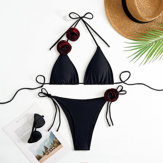 Damen Triangel-Bikini mit verspieltem Blumendesign und verstellbaren Trägern R&B