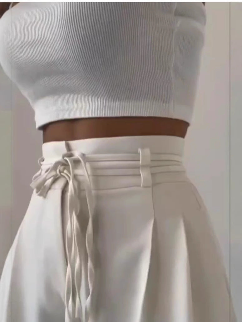 Damen weite Chino-Hose mit hohem Bund und verstellbarem Kordelzug R&B