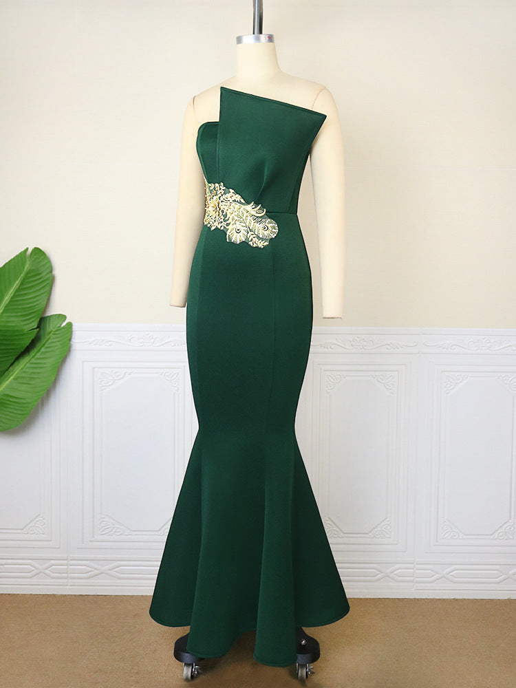 Damen elegantes Abendkleid mit asymmetrischem Design und kunstvoller Stickerei R&B