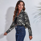 Damen Modische Bluse mit tropischem Blattmuster und lässigem Schnitt R&B