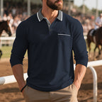 Herren Langarm-Poloshirt mit strukturiertem Design und modischer Brusttasche R&B