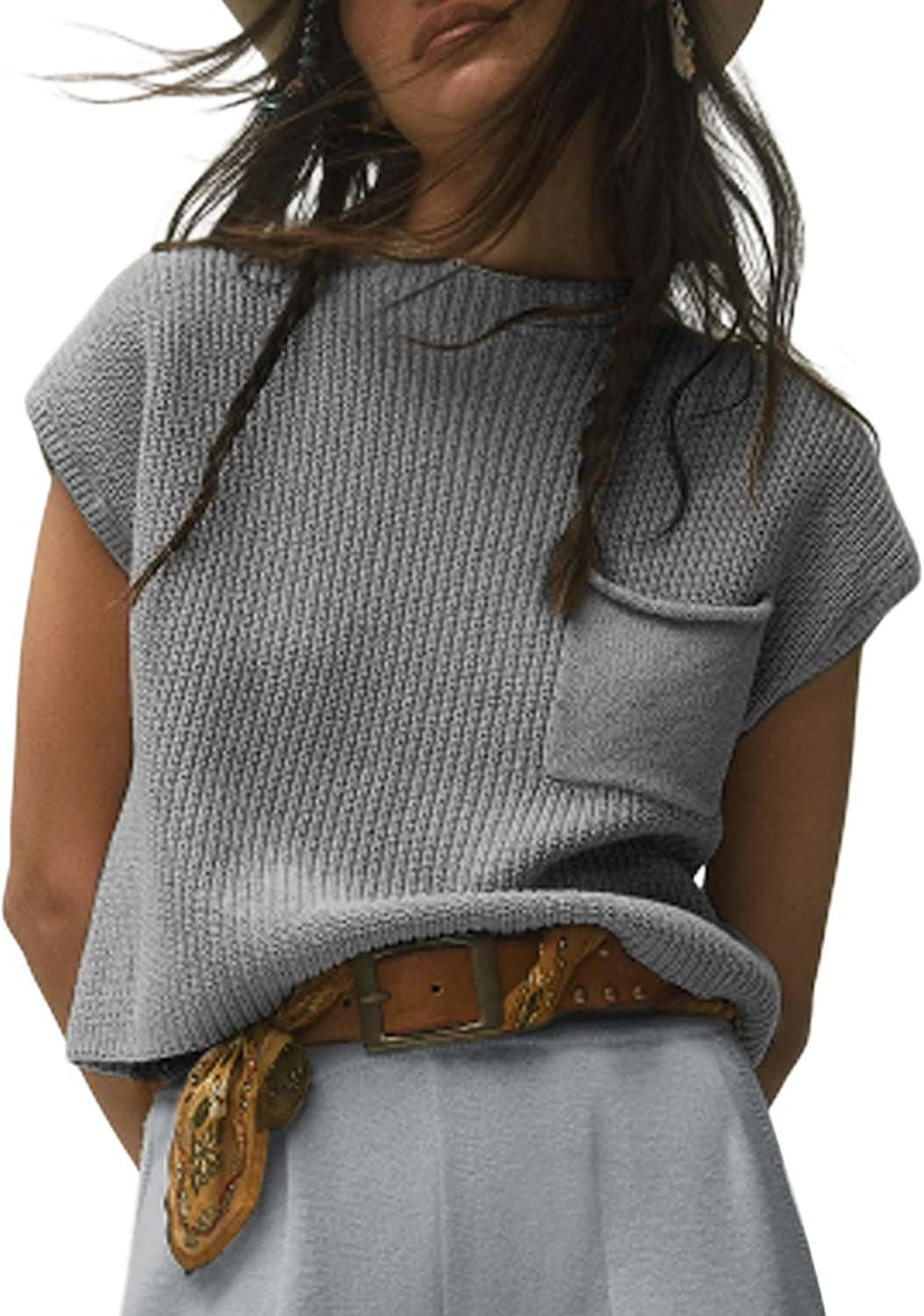 Damen lässiger Strickpullover mit strukturierter Oberfläche und Brusttasche R&B